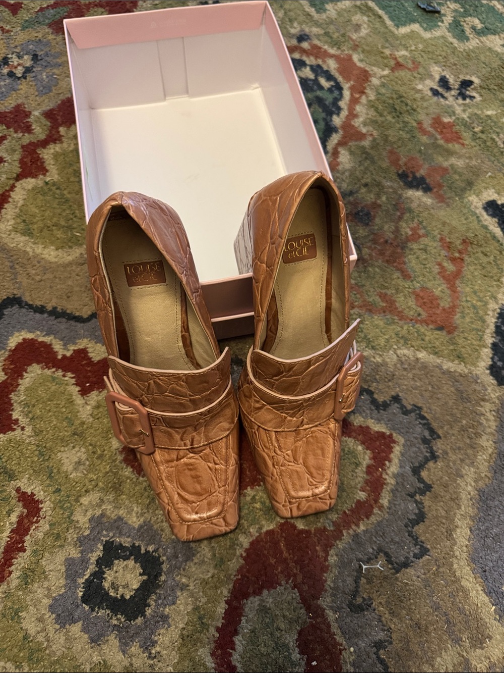 House of CB Croc-Embossed Tan Buckle Loafers